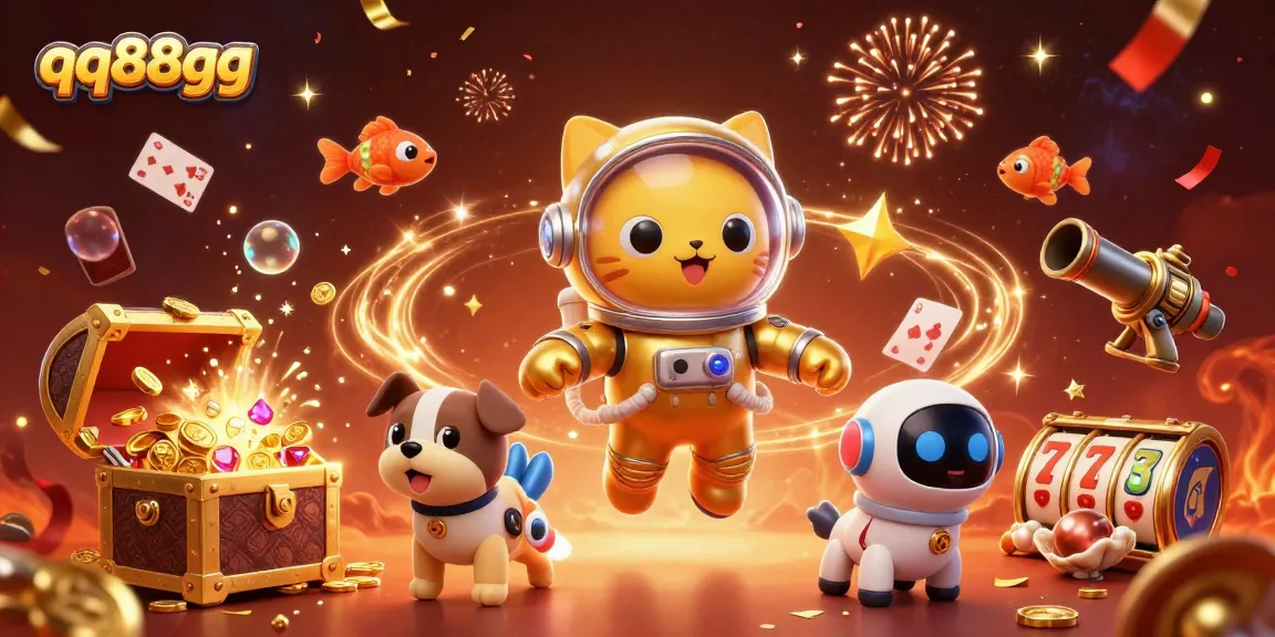 Gamble with excitement at qq88gg in this vibrant 3D illustration showcasing casino elements bursting with energy.