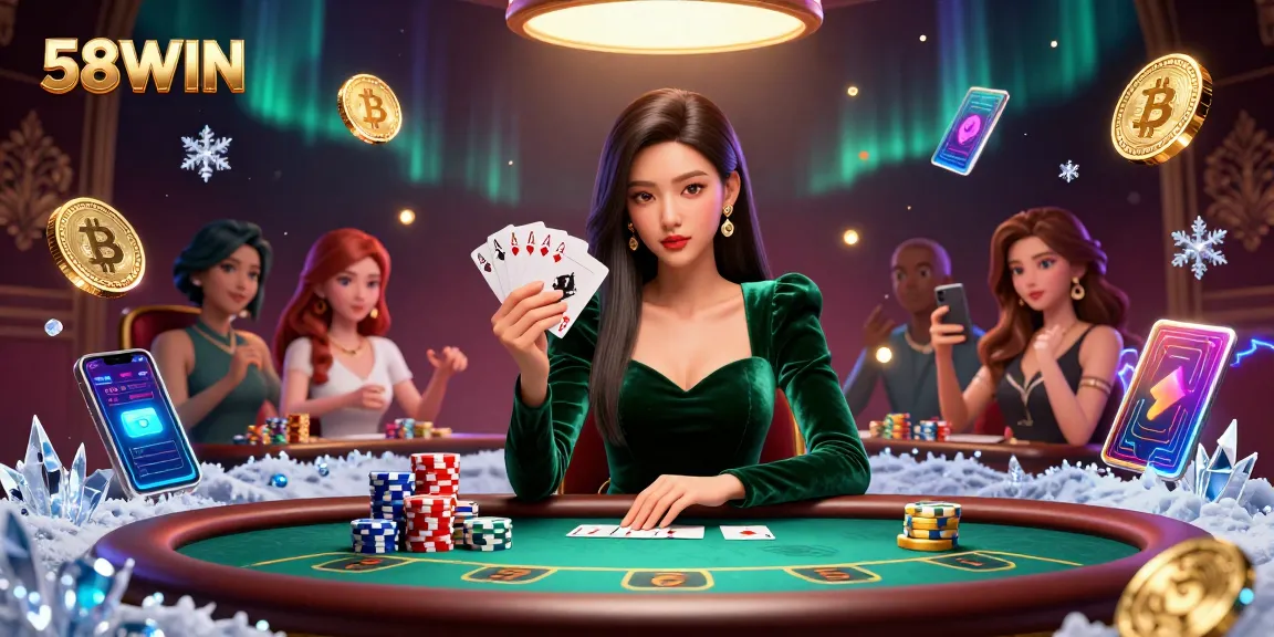 Experience the thrill of 58WIN as players embrace their poker strategy in a luxurious casino setting.