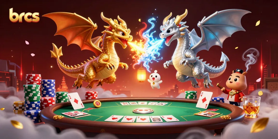 Engage your fortune at brcs with dynamic dragons and exciting poker action in this vibrant illustration.
