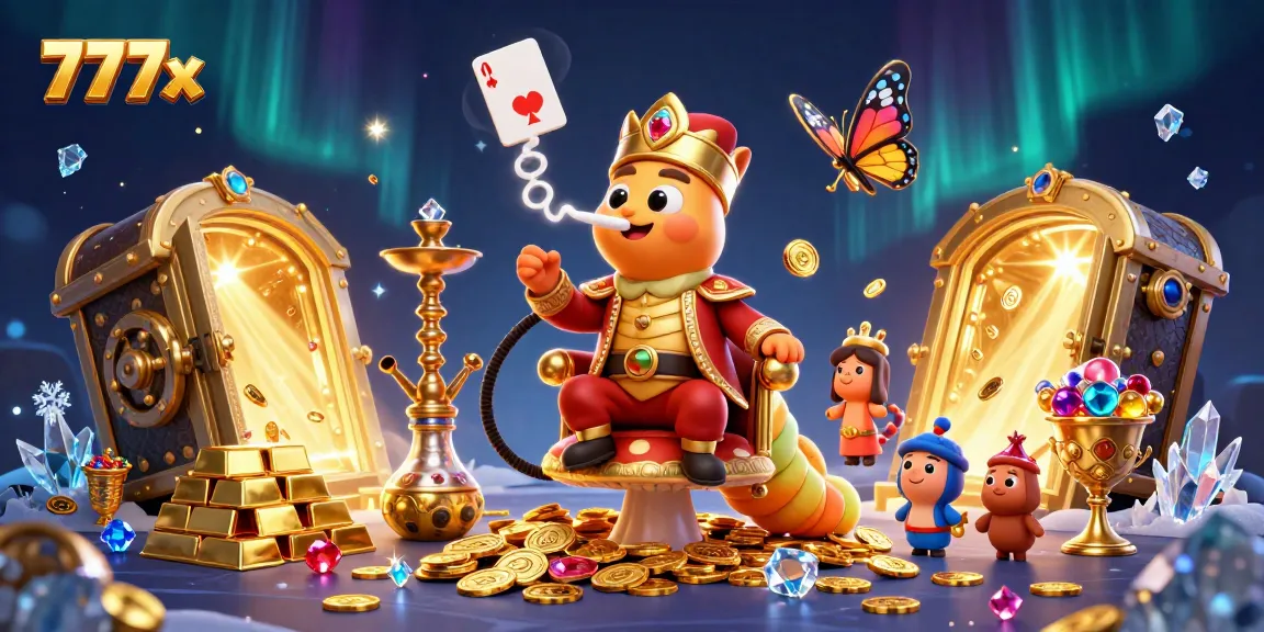 Experience thrilling gameplay with 777x as the caterpillar master creates poker symbols in a captivating casino illustration.