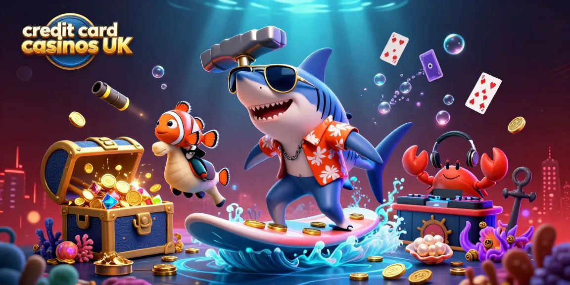 Engage with top credit card casinos UK featuring a shark and seahorse in a vibrant underwater scene.