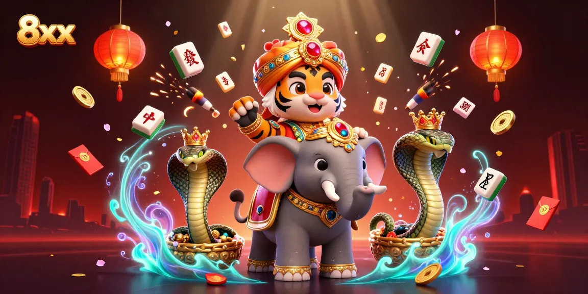 Bet on 8xx with a colorful casino scene featuring a royal maharaja and lucky charms.
