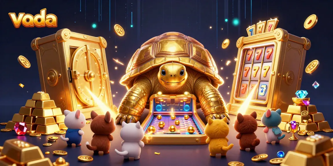 Experience thrilling gameplay at vada with a golden tortoise pinball machine and exciting treasures.