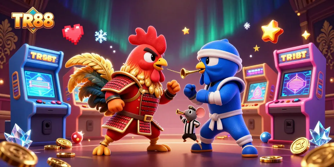 Experience epic rooster battles in TR88's colorful 3D casino showdown, perfect for immersive gaming.