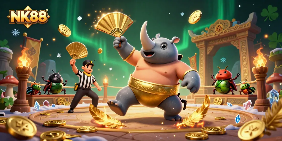 Watch the NK88 champion beetle stomp, showering gold coins in an exhilarating casino setting.